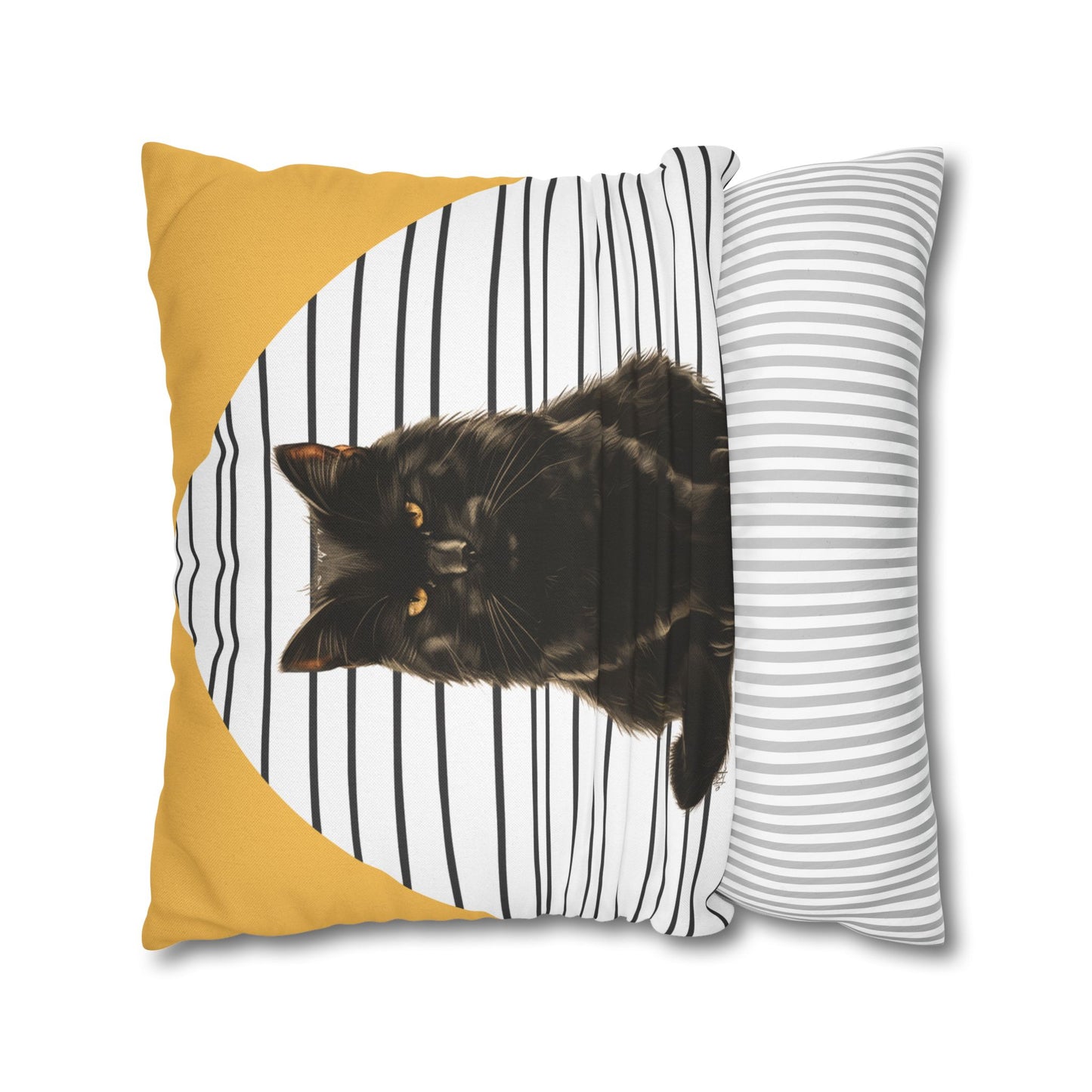 Cat Pillow Cover, Black Cat Cushion, Modern Striped Decorative Throw Pillow