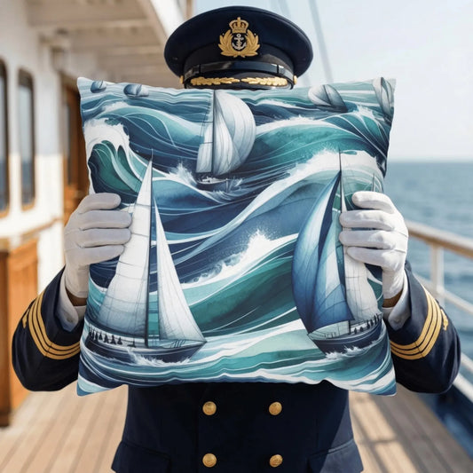 Blue Sailboat Pillow Cover for Coastal Living Rooms