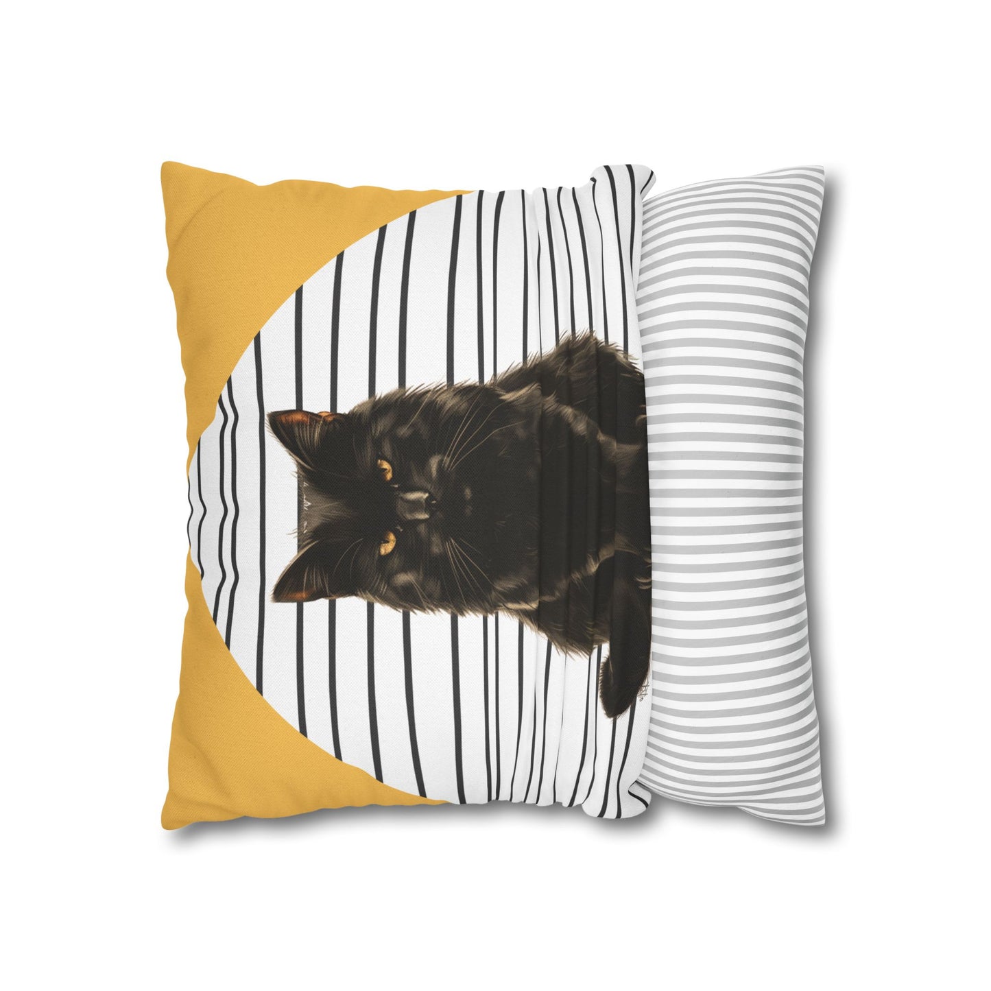 Cat Pillow Cover, Black Cat Cushion, Modern Striped Decorative Throw Pillow