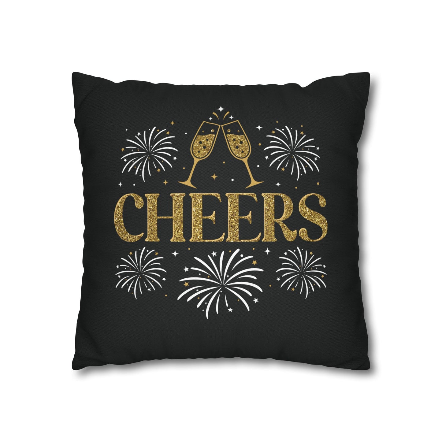 Gold Holiday Pillow Cover with Cheers Print