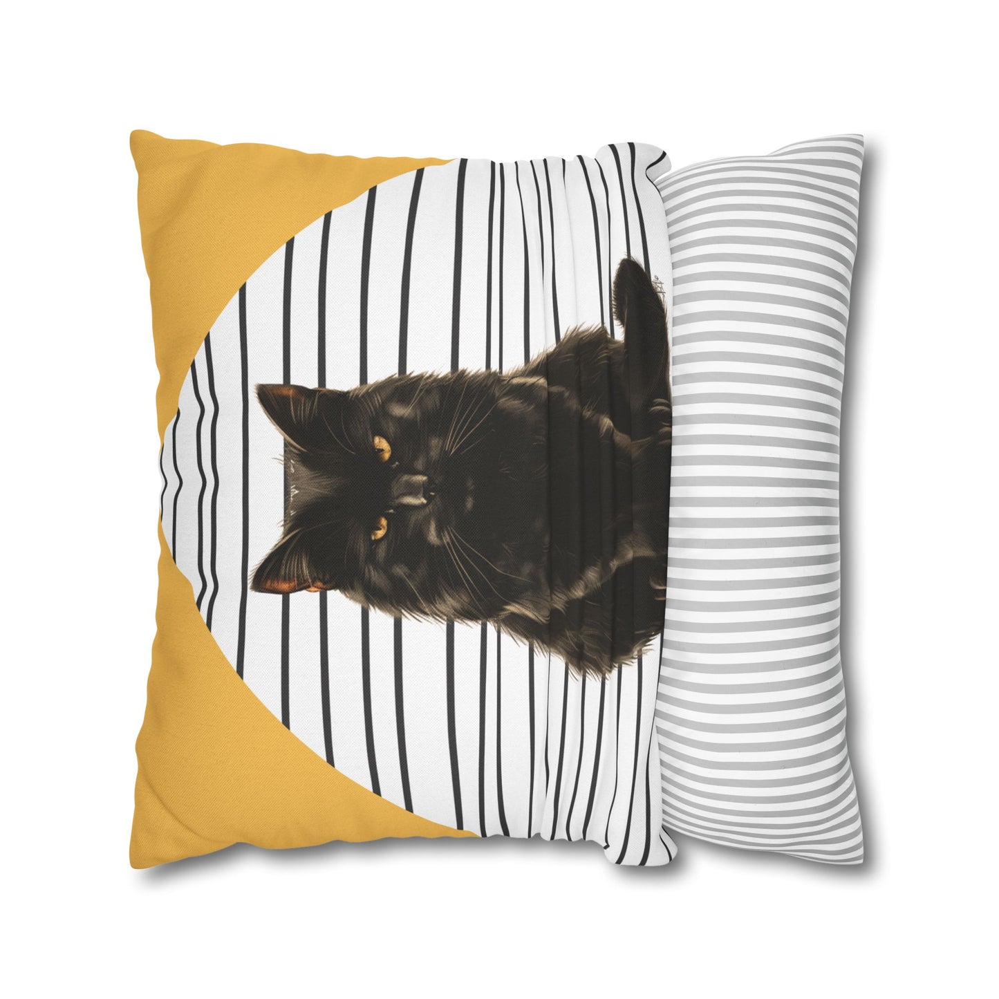Cat Pillow Cover, Black Cat Cushion, Modern Striped Decorative Throw Pillow