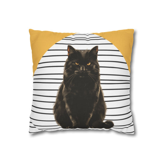 Cat Pillow Cover, Black Cat Cushion, Modern Striped Decorative Throw Pillow