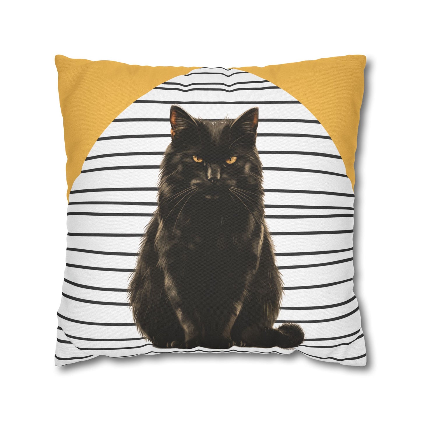 Cat Pillow Cover, Black Cat Cushion, Modern Striped Decorative Throw Pillow