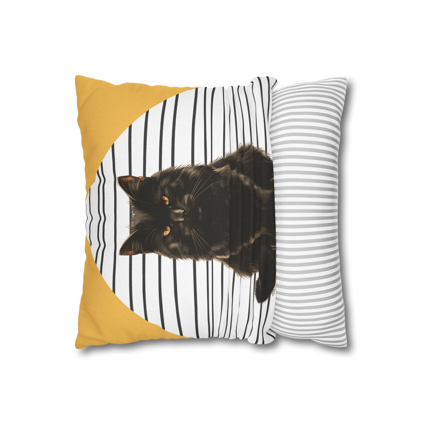 Cat Pillow Cover, Black Cat Cushion, Modern Striped Decorative Throw Pillow