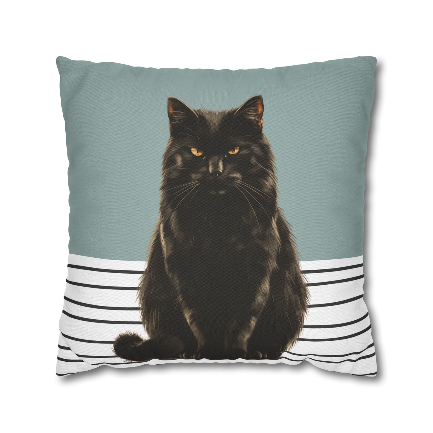 Modern Cat Pillow Cover with Black Cat Illustration