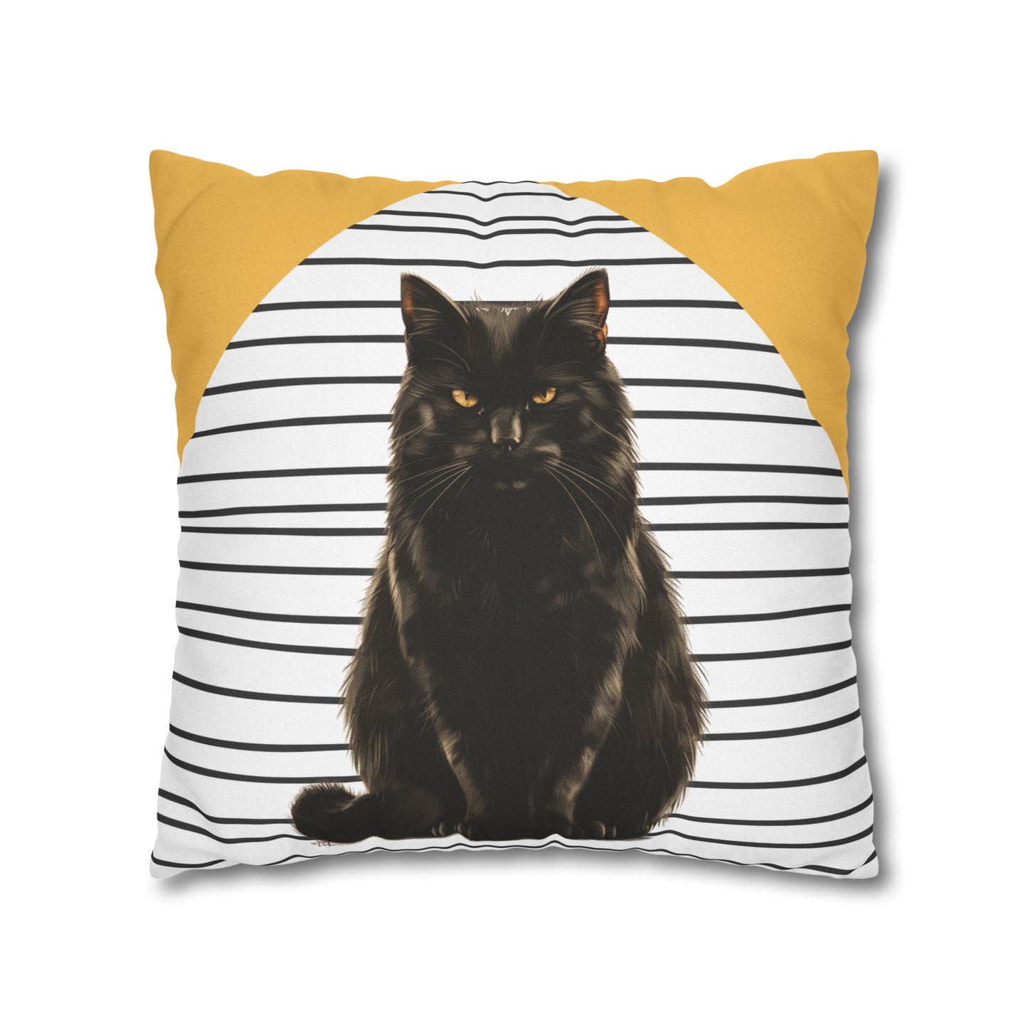 Cat Pillow Cover, Black Cat Cushion, Modern Striped Decorative Throw Pillow
