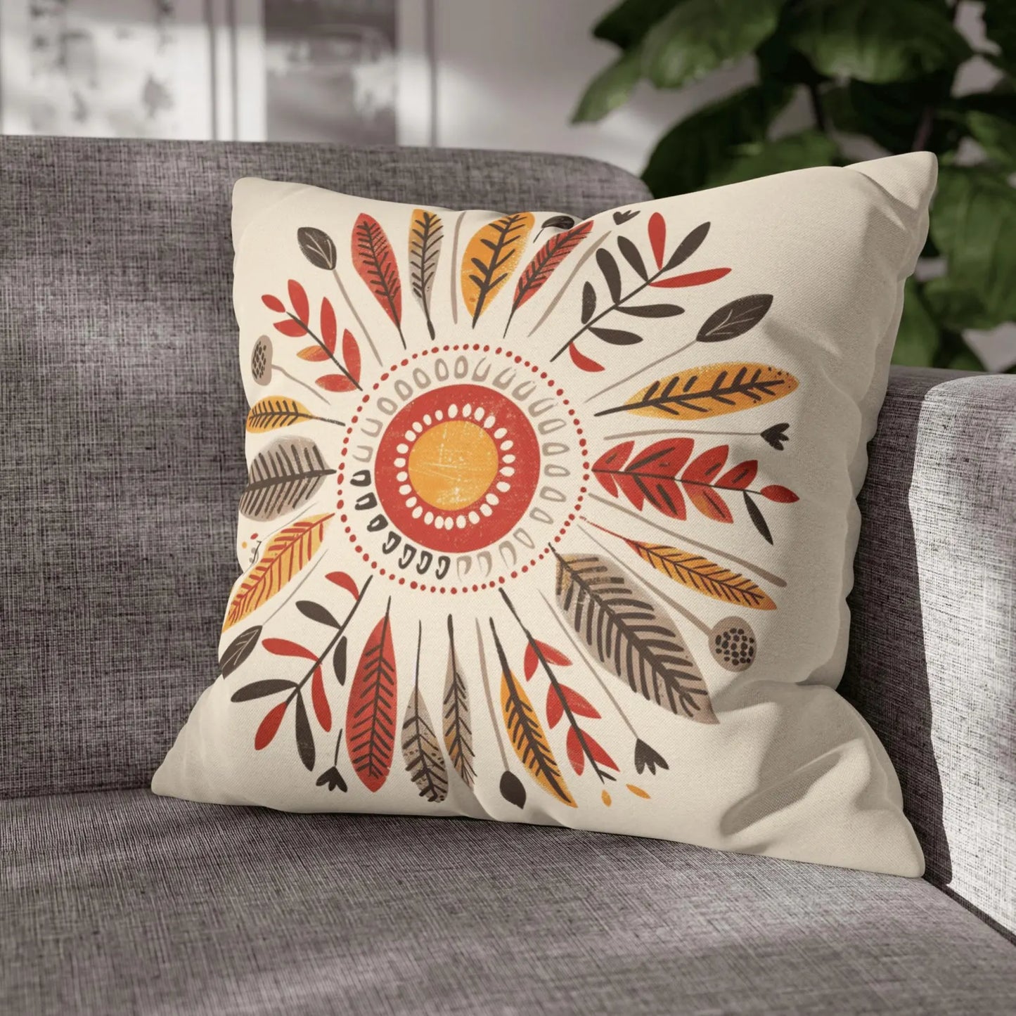 Botanical Feather Pillow Cover — Boho Autumn Tones