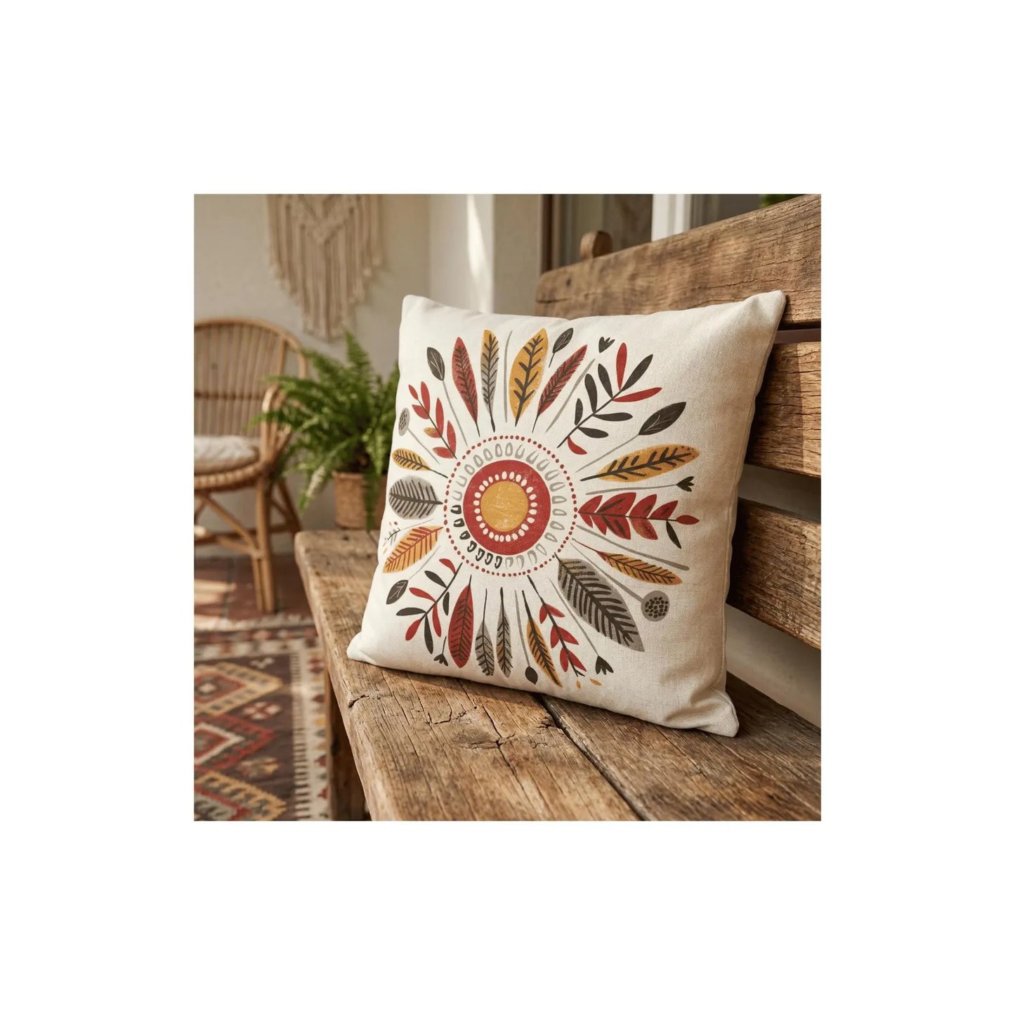 Botanical Feather Pillow Cover — Boho Autumn Tones