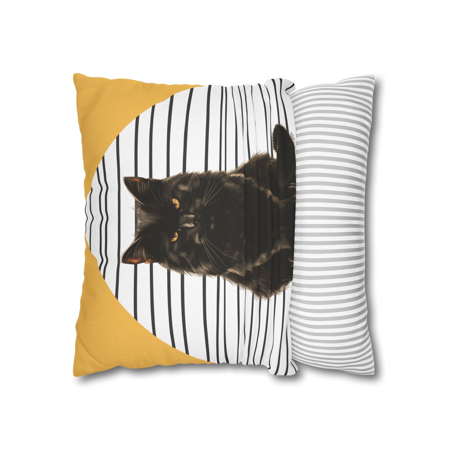 Cat Pillow Cover, Black Cat Cushion, Modern Striped Decorative Throw Pillow