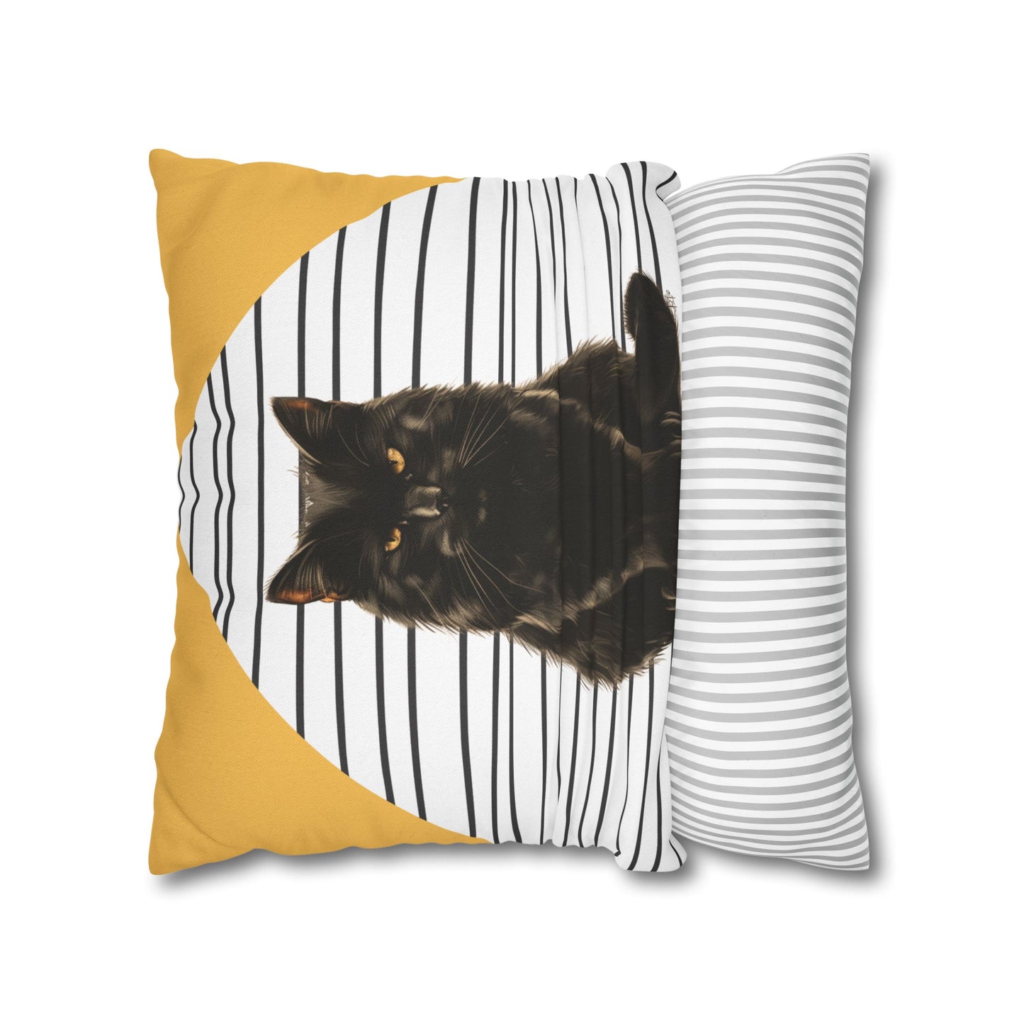 Cat Pillow Cover, Black Cat Cushion, Modern Striped Decorative Throw Pillow