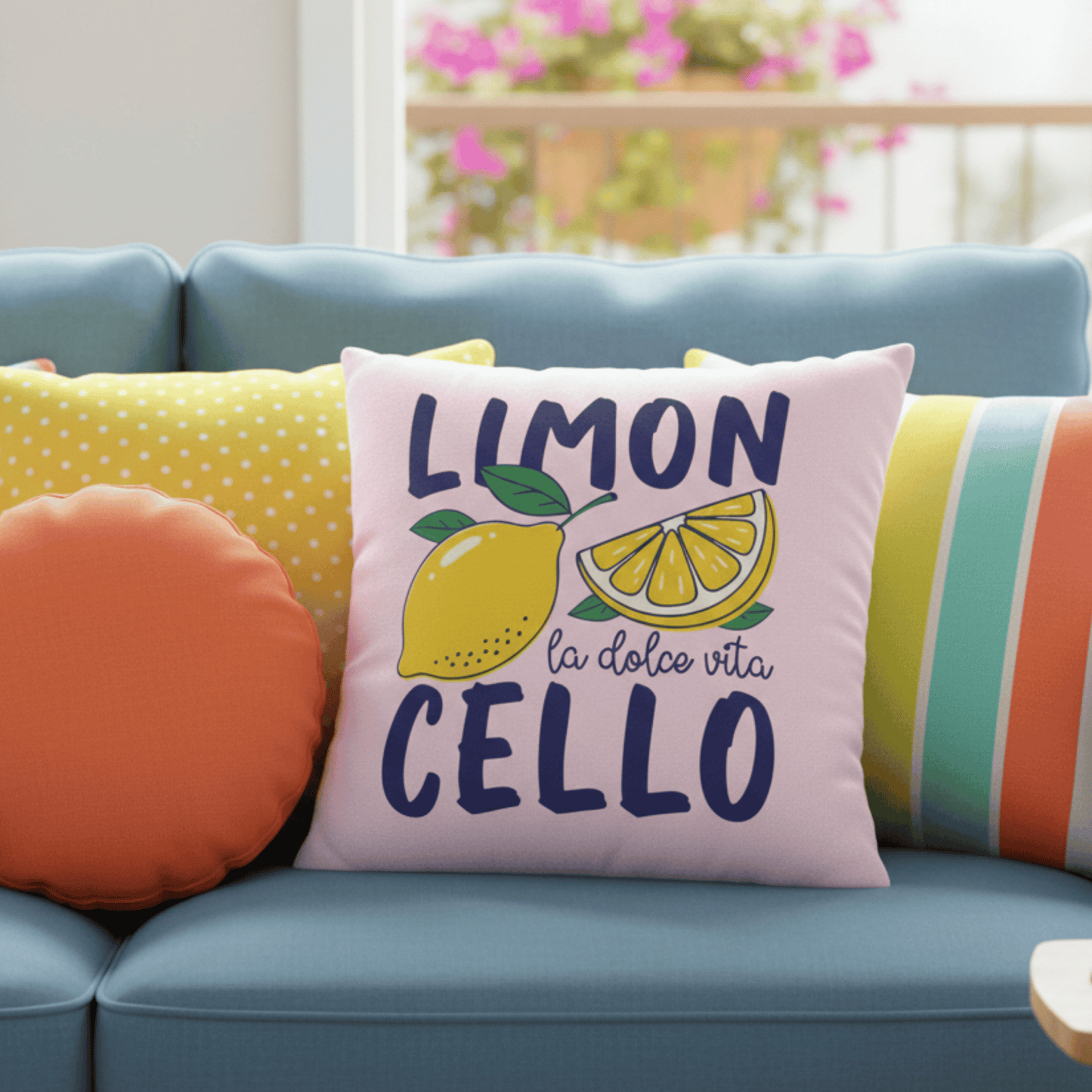 Summer Pillow Cover with Lemon Cello Print