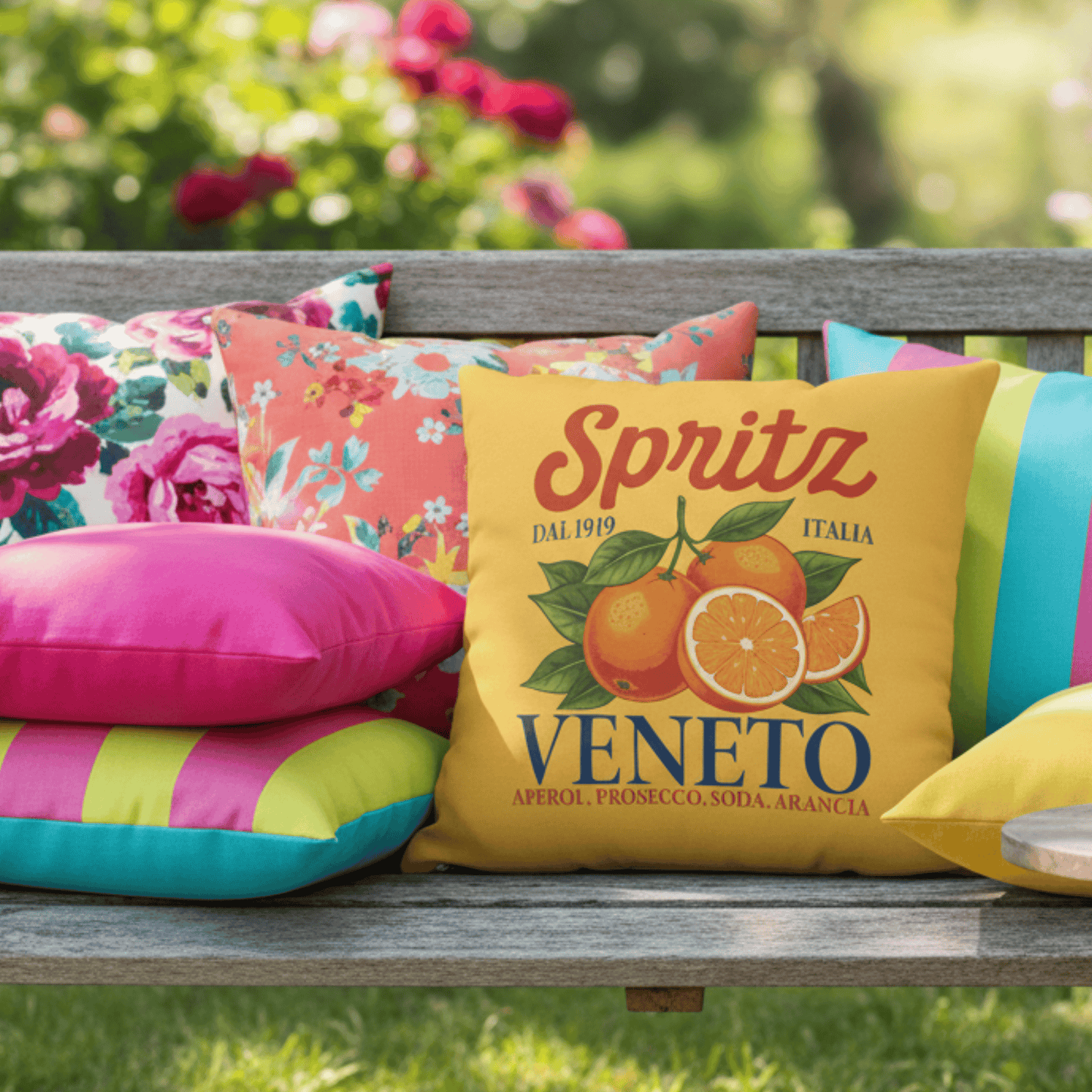 Yellow Pillow Cover with Italian Spritz Citrus Print