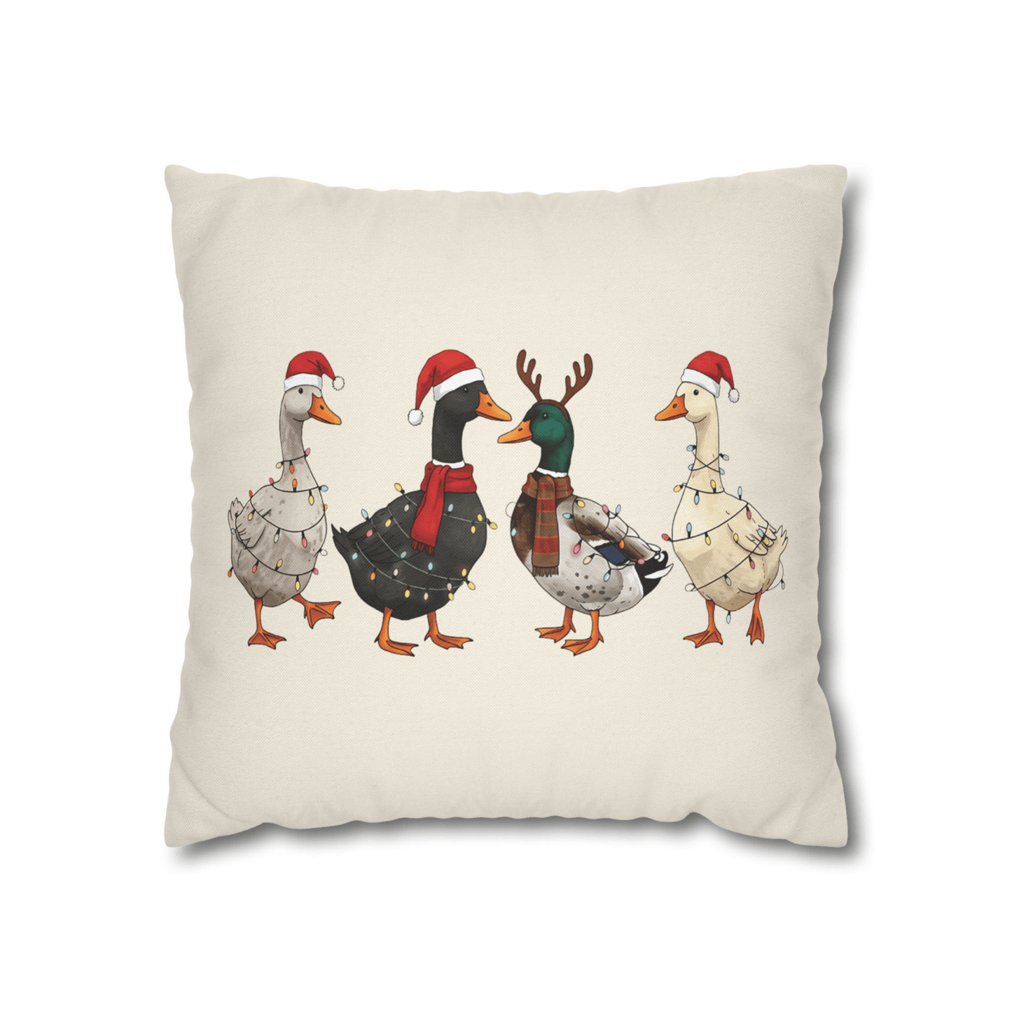Christmas Pillow Cover with Festive Ducks