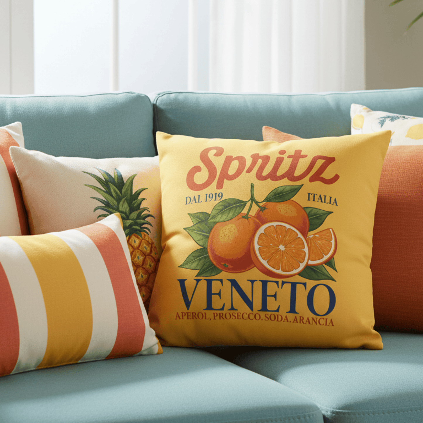 Yellow Pillow Cover with Italian Spritz Citrus Print