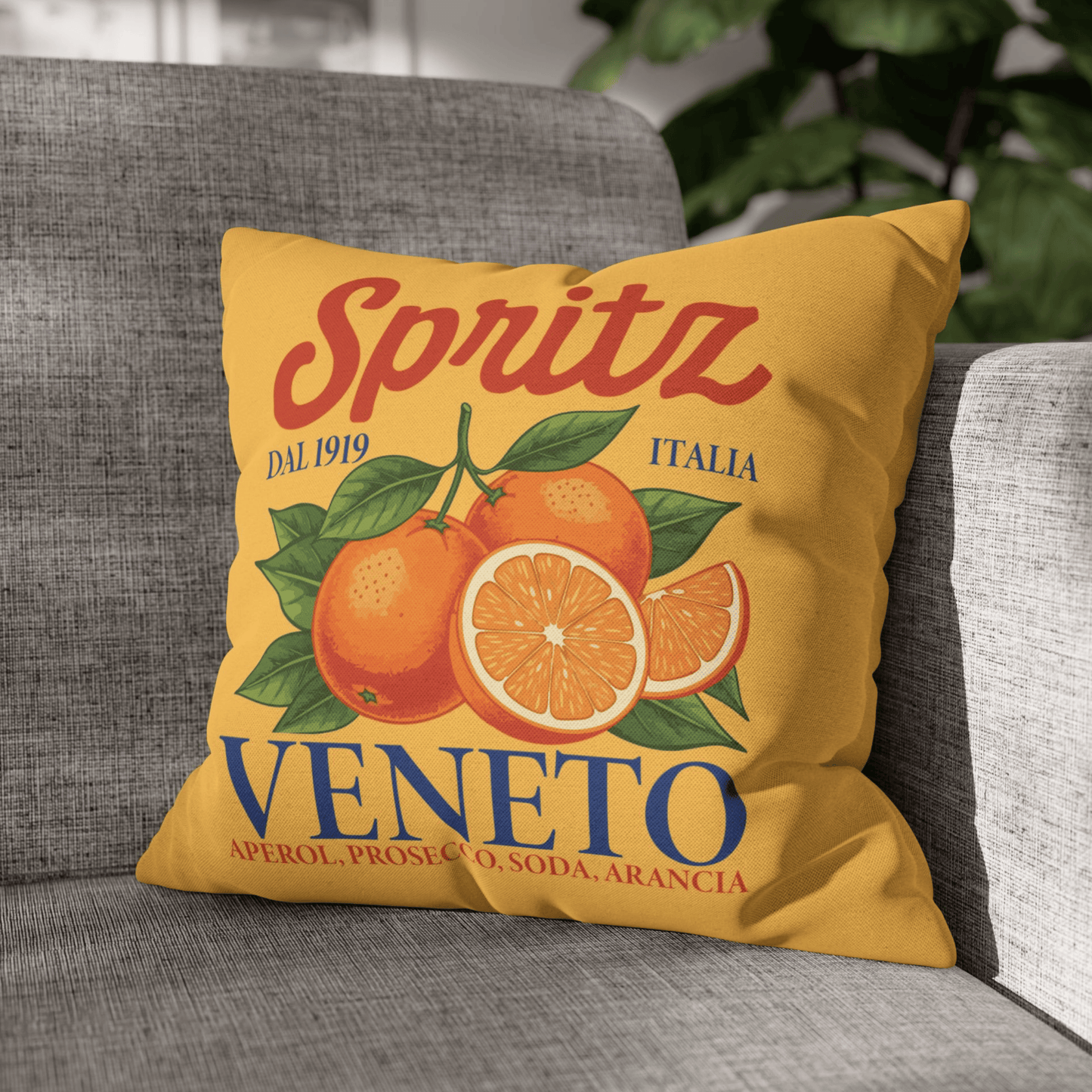 Yellow Pillow Cover with Italian Spritz Citrus Print