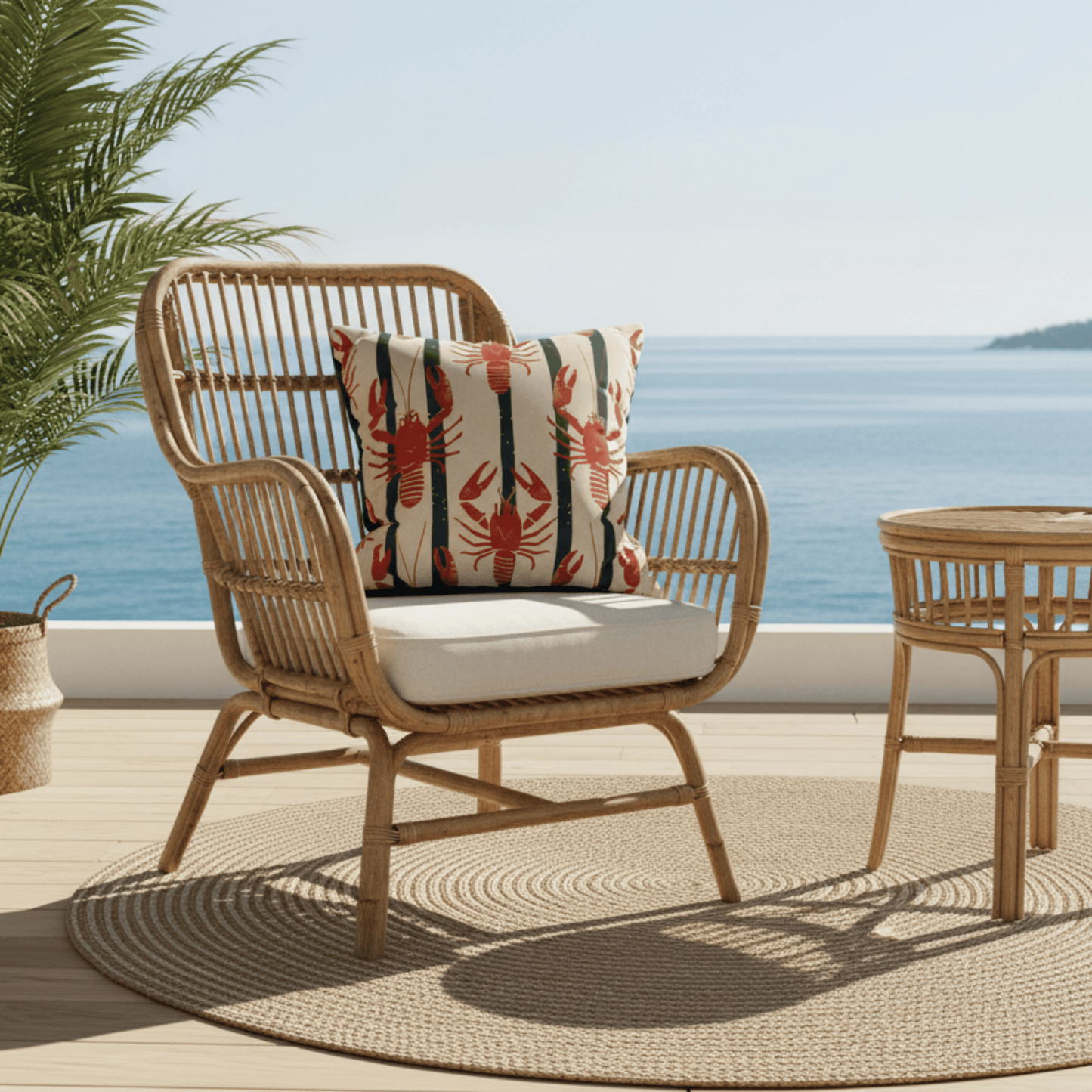 Nautical Pillow Cover with Lobster Stripe Pattern