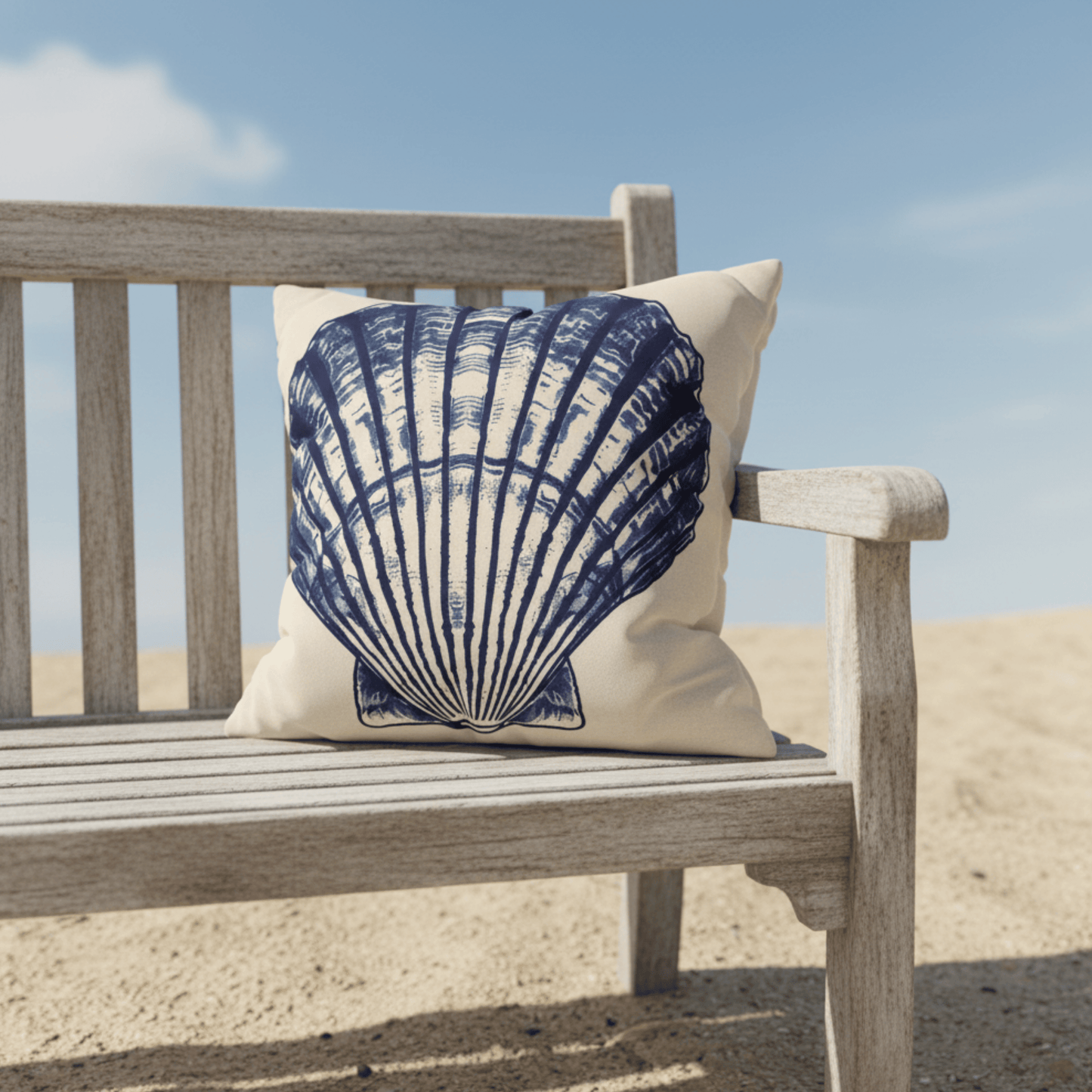 Nautical Blue Pillow Cover with Vintage Shell Print