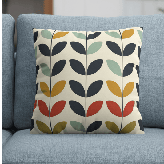 Scandinavian Pillow Cover with Colorful Leaf Pattern