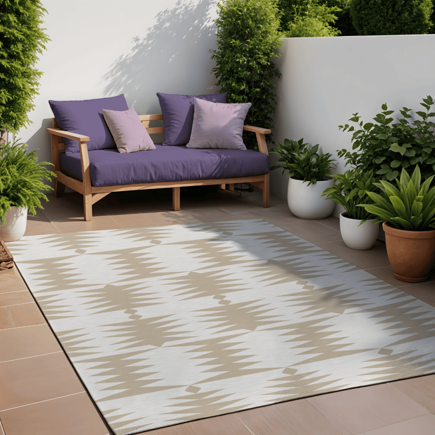 Geometric Sand Outdoor Rug — Modern Patio Rug