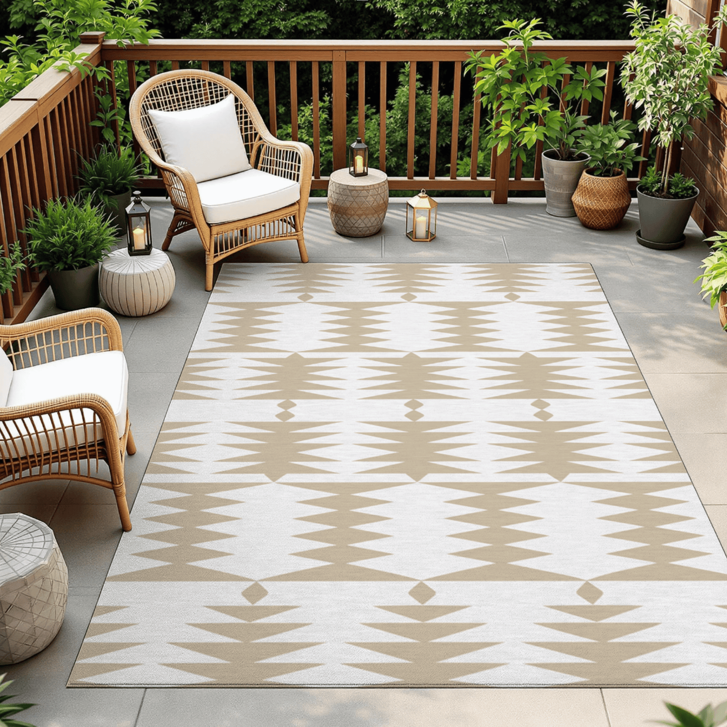 Geometric Sand Outdoor Rug — Modern Patio Rug