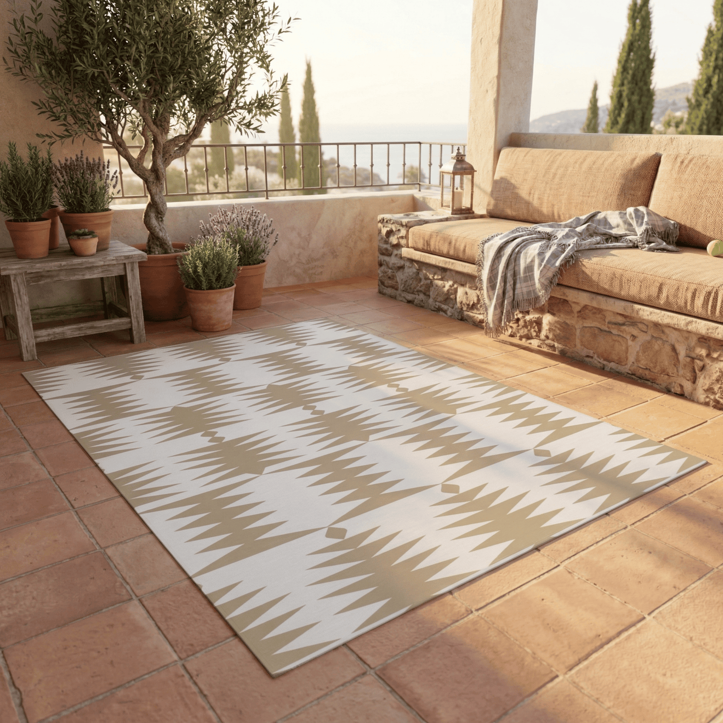 Geometric Sand Outdoor Rug — Modern Patio Rug