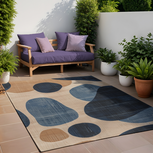 Abstract Pebble Outdoor Rug — Blue Patio Rug