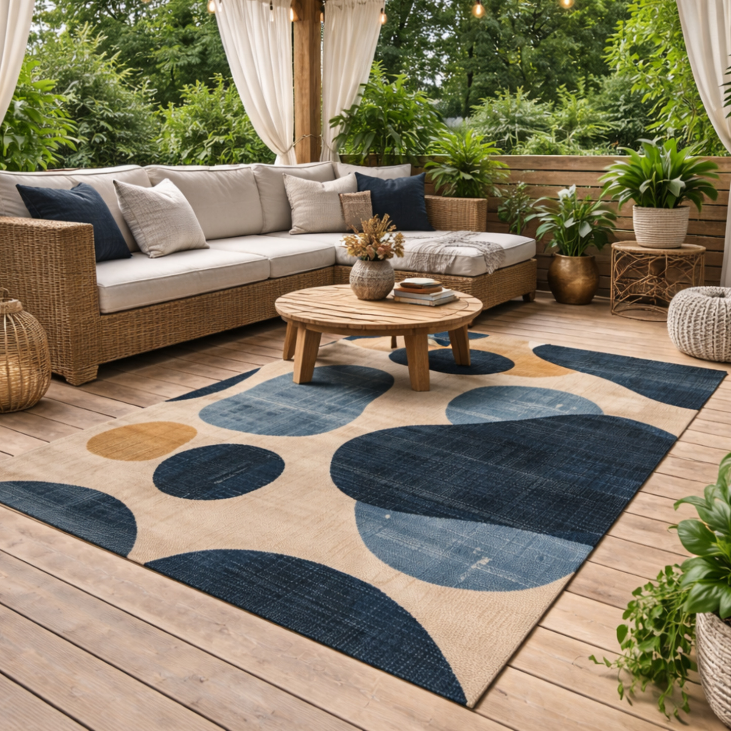 Abstract Pebble Outdoor Rug — Blue Patio Rug