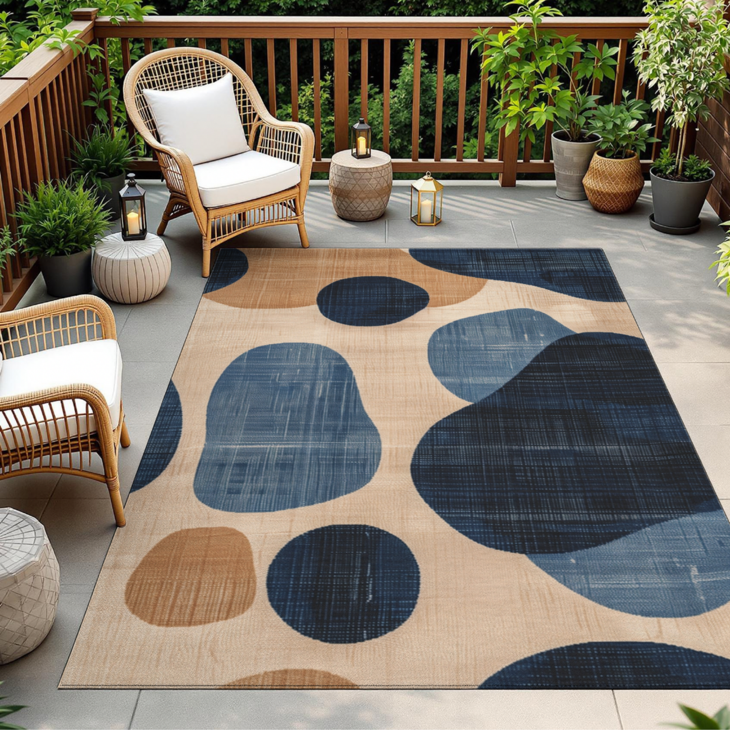 Abstract Pebble Outdoor Rug — Blue Patio Rug