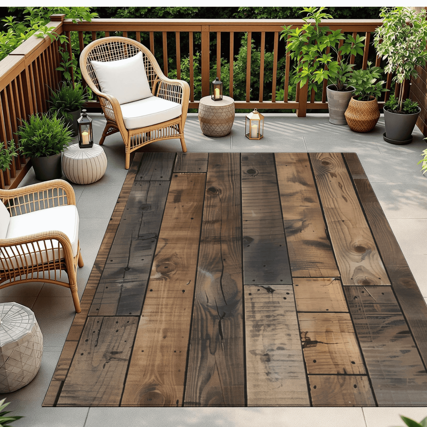 Weathered Plank Outdoor Rug — Rustic Patio Rug