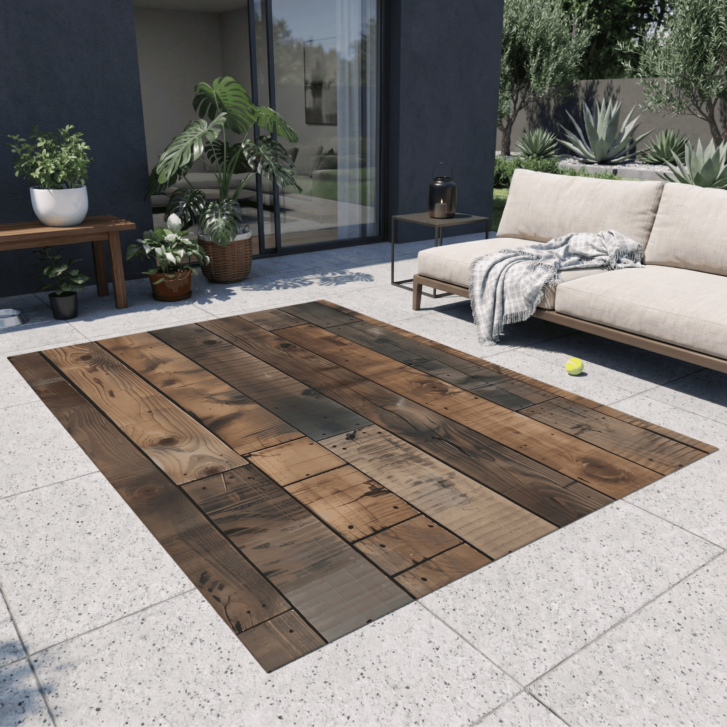 Weathered Plank Outdoor Rug — Rustic Patio Rug
