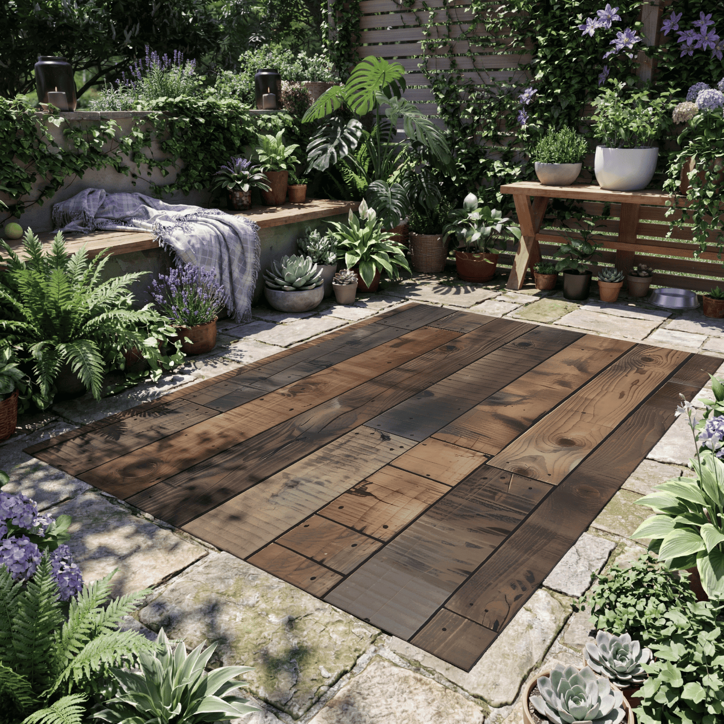 Weathered Plank Outdoor Rug — Rustic Patio Rug