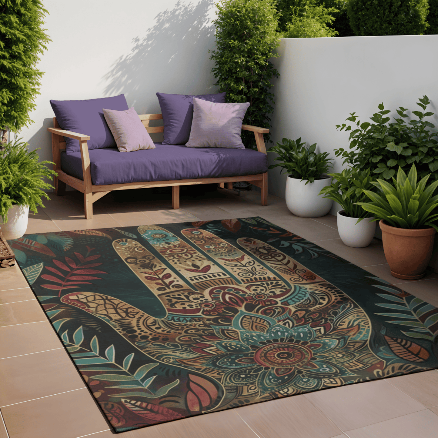 Mystic Hand Outdoor Rug — Boho Patio Rug