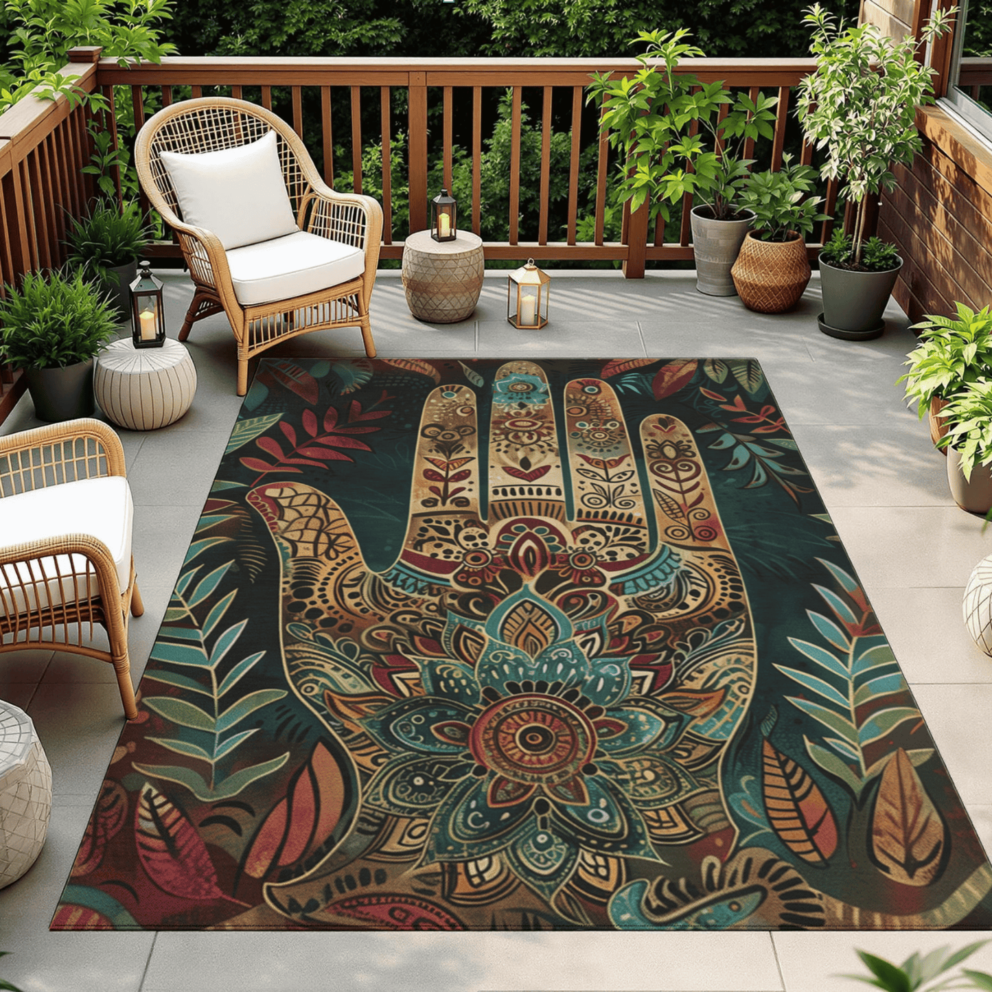 Mystic Hand Outdoor Rug — Boho Patio Rug