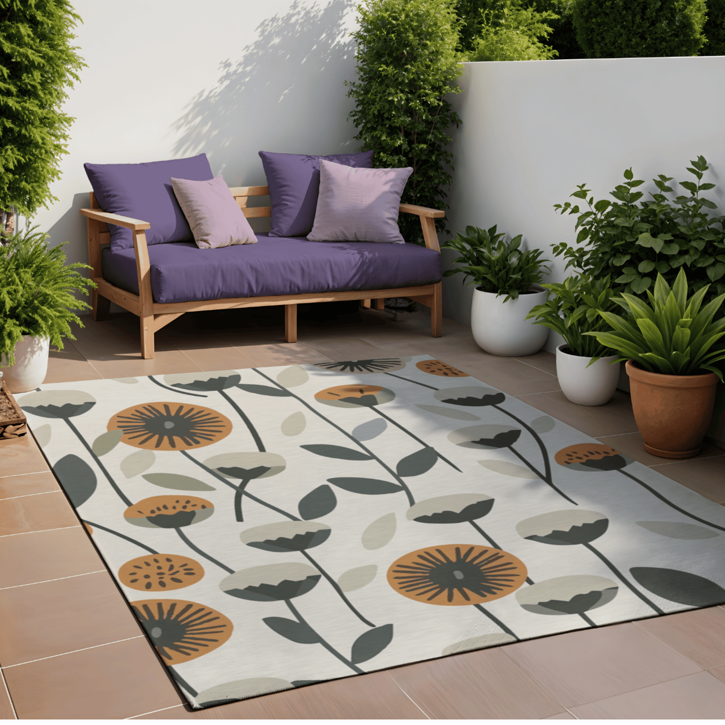 Modern Floral Outdoor Rug — Sage Botanical Patio Rug