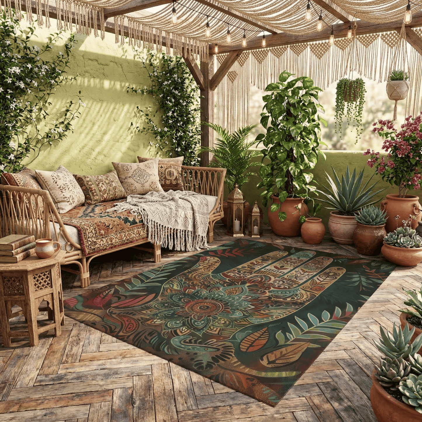 Mystic Hand Outdoor Rug — Boho Patio Rug