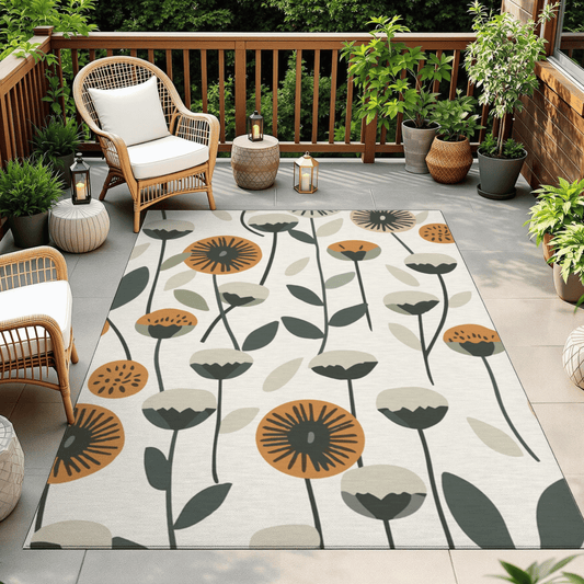 Modern Floral Outdoor Rug — Sage Botanical Patio Rug