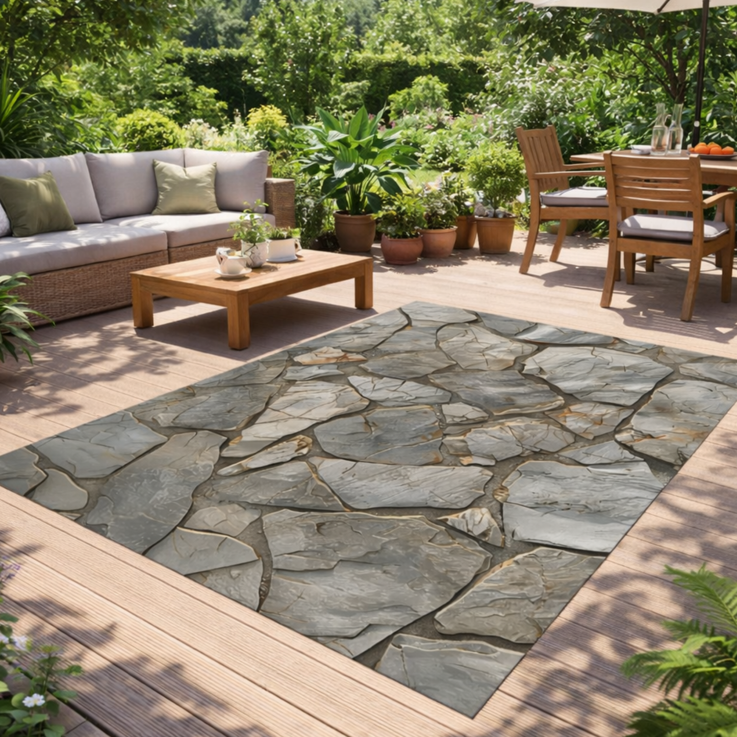 Natural Stone Pattern Outdoor Rug — Earth-Toned Patio Rug