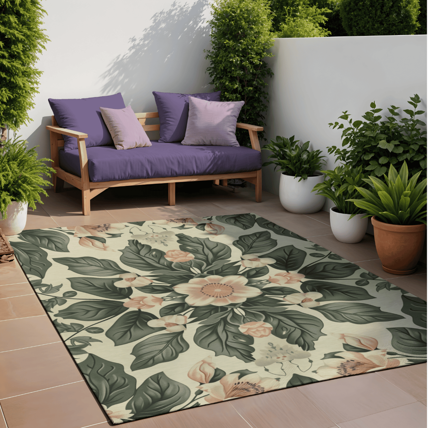 Romantic Bloom Outdoor Rug — Sage Botanical Patio Rug