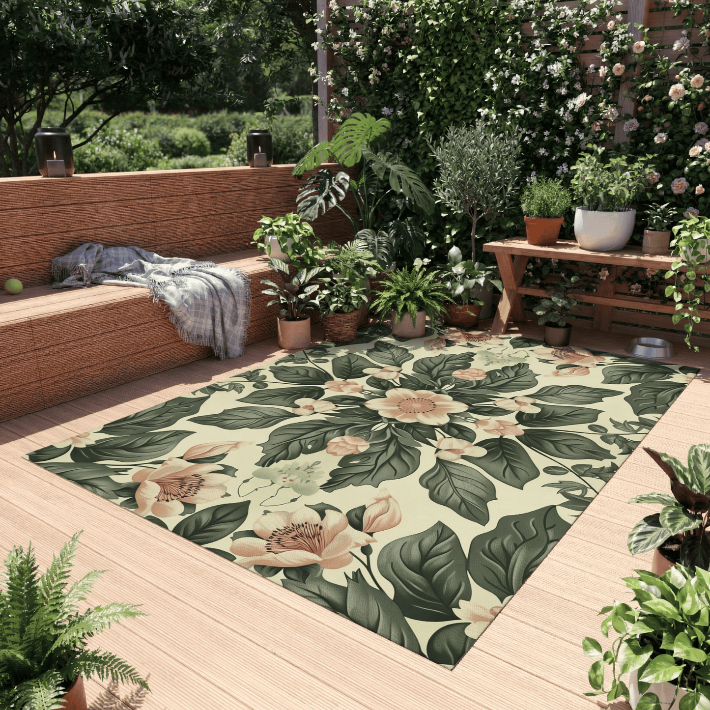 Romantic Bloom Outdoor Rug — Sage Botanical Patio Rug