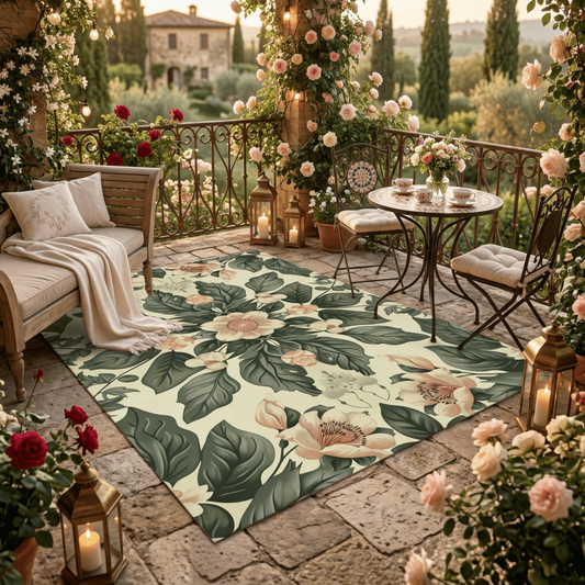 Romantic Bloom Outdoor Rug — Sage Botanical Patio Rug