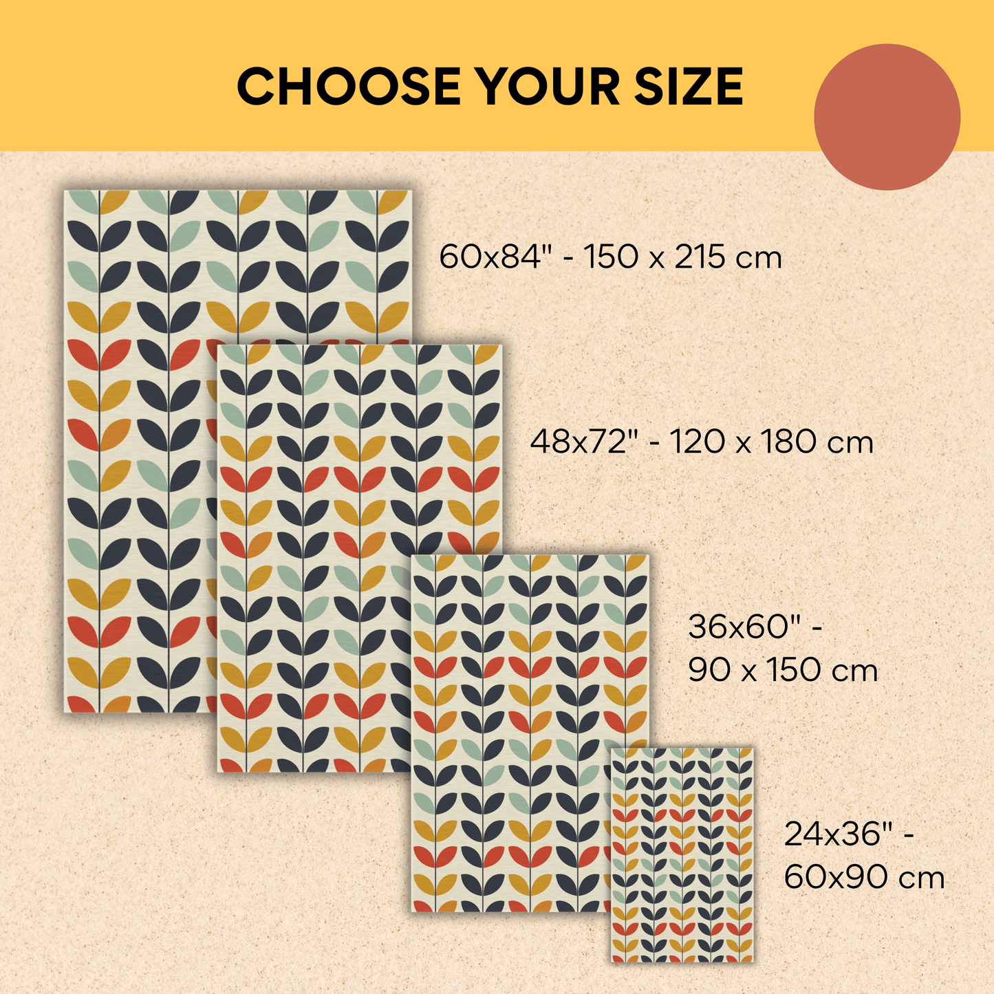 Retro Leaf Pattern Outdoor Rug — Colorful Patio Rug