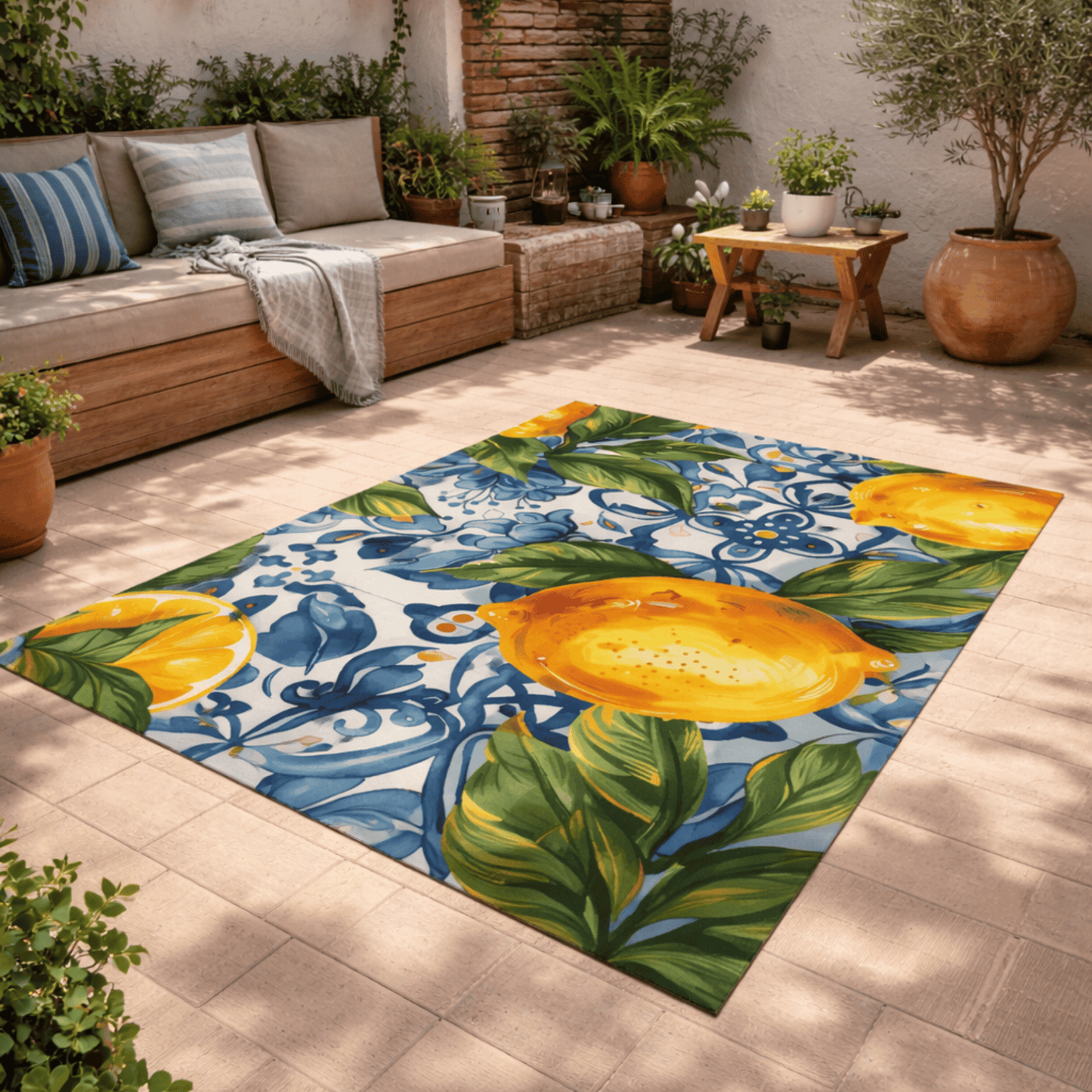 Lemon Tile Outdoor Rug — Mediterranean Patio Rug