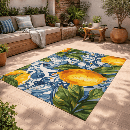 Lemon Tile Outdoor Rug — Mediterranean Patio Rug