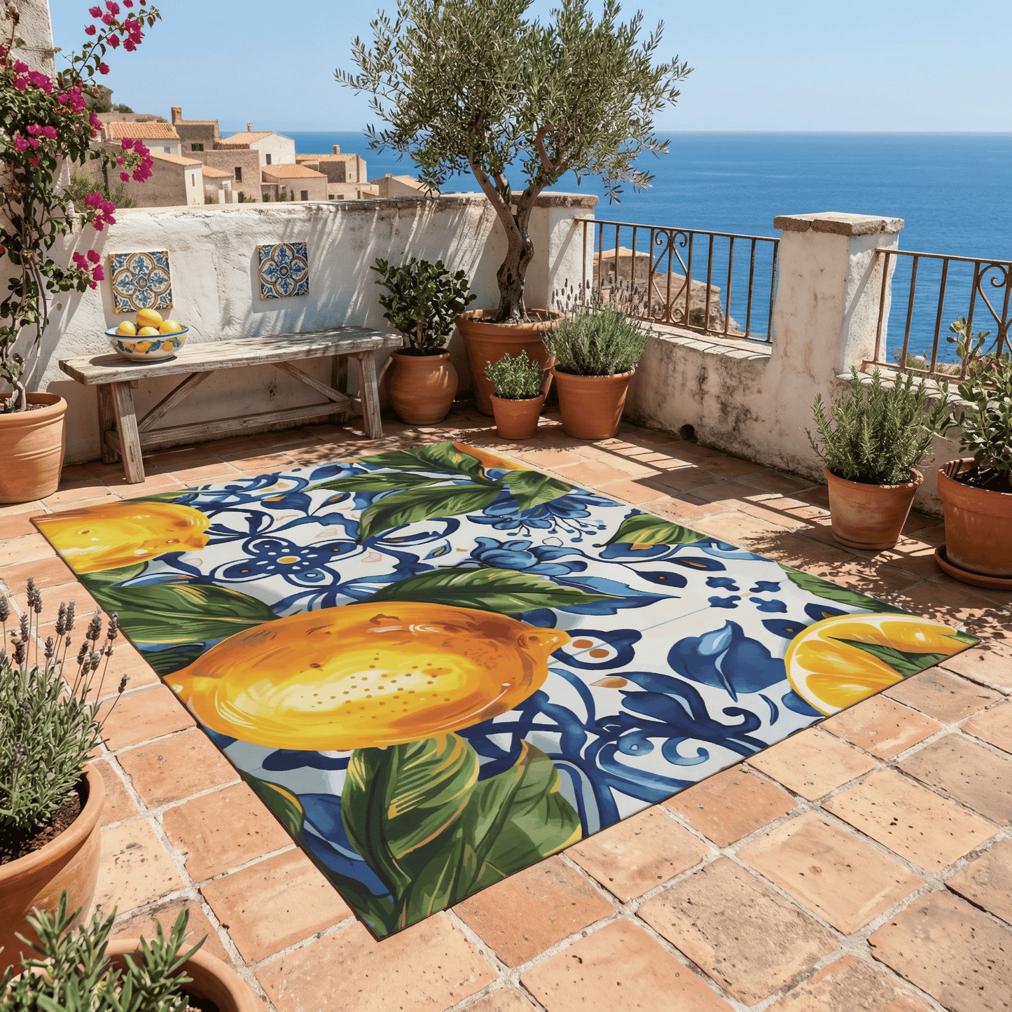 Lemon Tile Outdoor Rug — Mediterranean Patio Rug