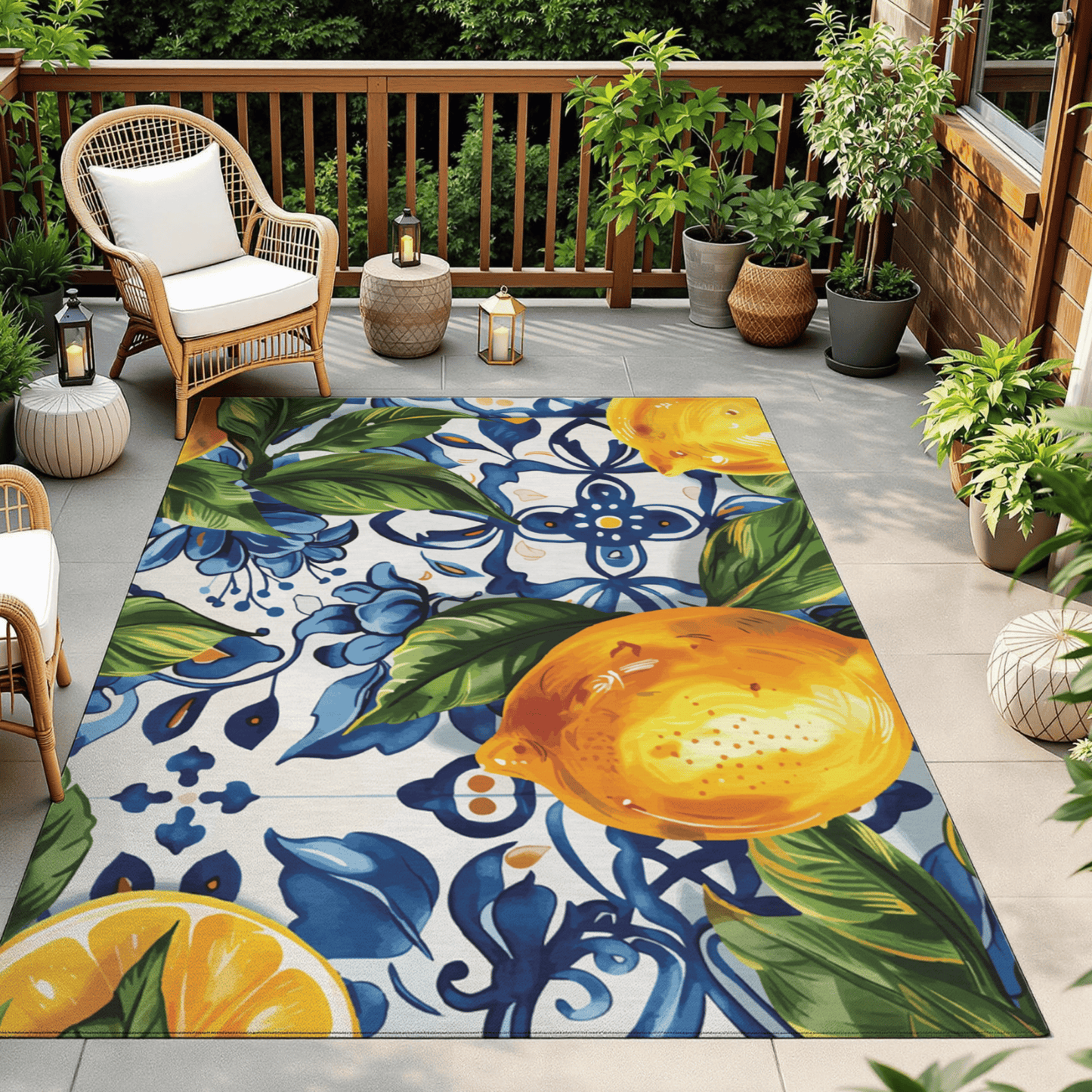 Lemon Tile Outdoor Rug — Mediterranean Patio Rug