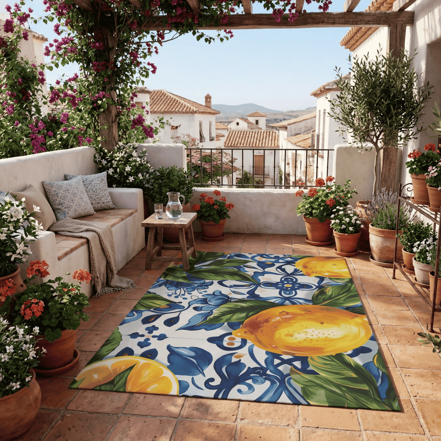 Lemon Tile Outdoor Rug — Mediterranean Patio Rug
