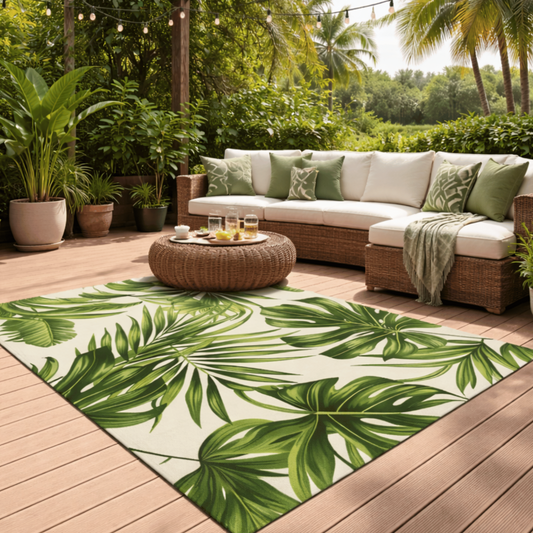Tropical Palm Leaf Outdoor Rug — Green Patio Rug