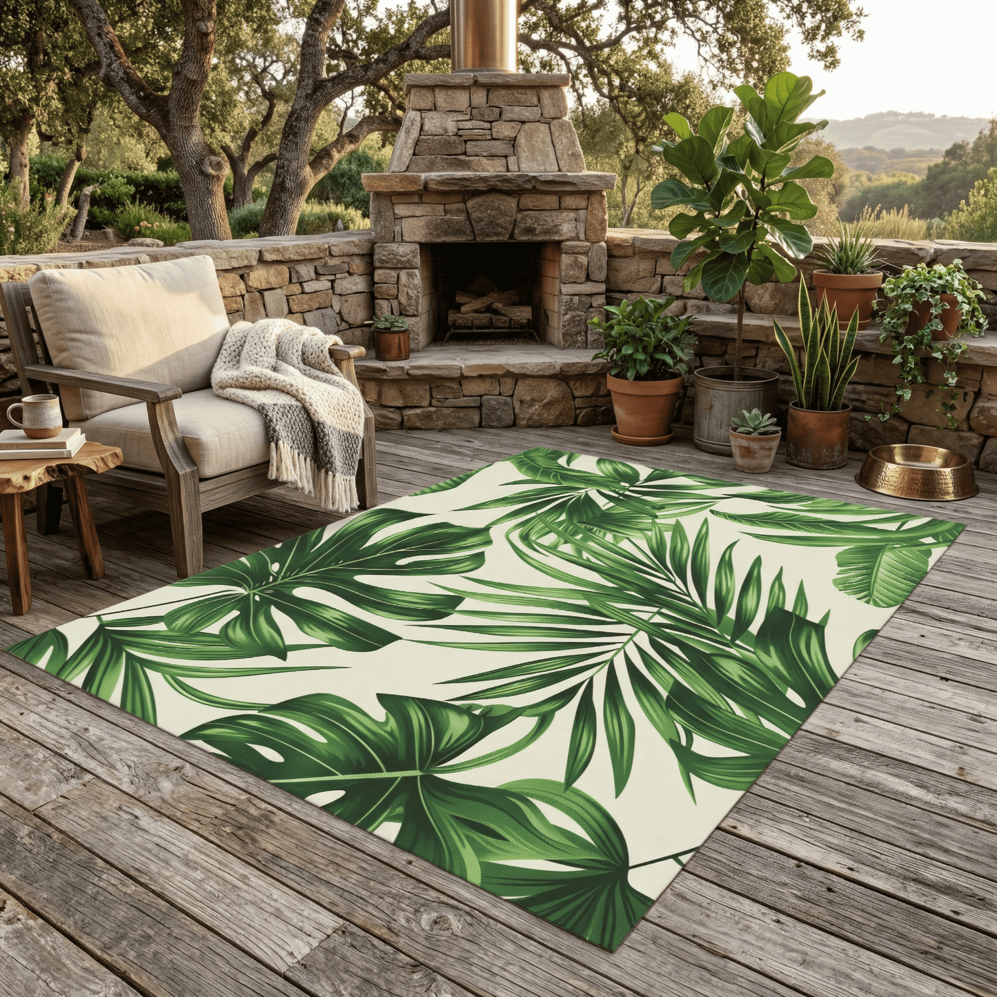 Tropical Palm Leaf Outdoor Rug — Green Patio Rug