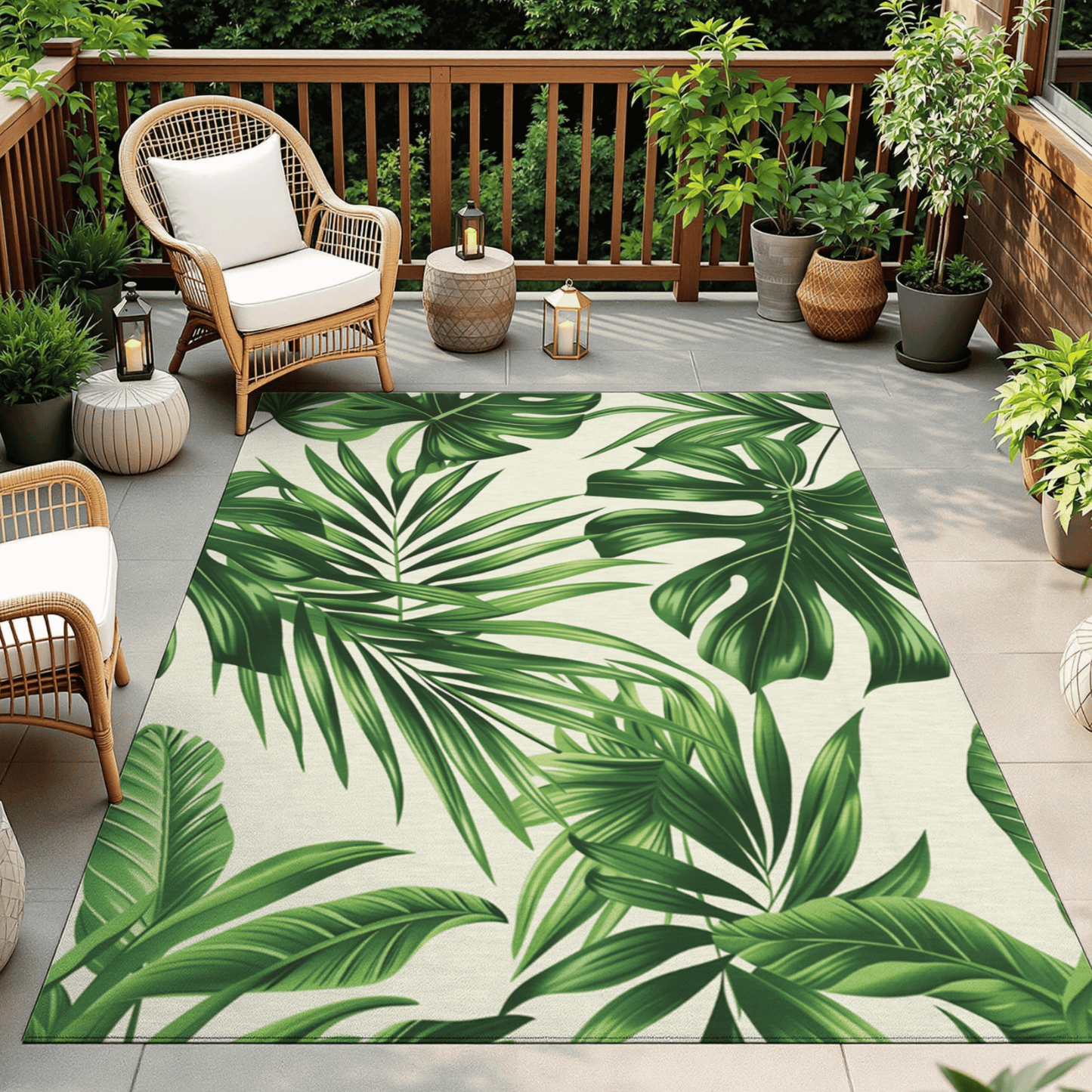 Tropical Palm Leaf Outdoor Rug — Green Patio Rug