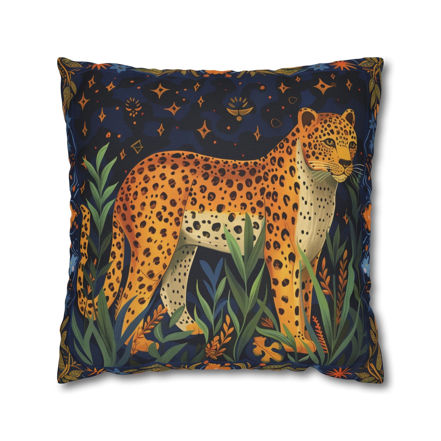 Leopard Pillow Cover with Midnight Jungle Print